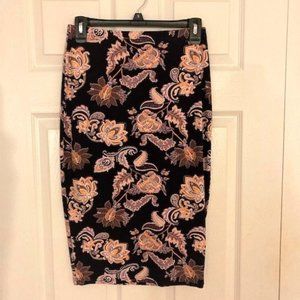 plum paisley stretch pencil skirt